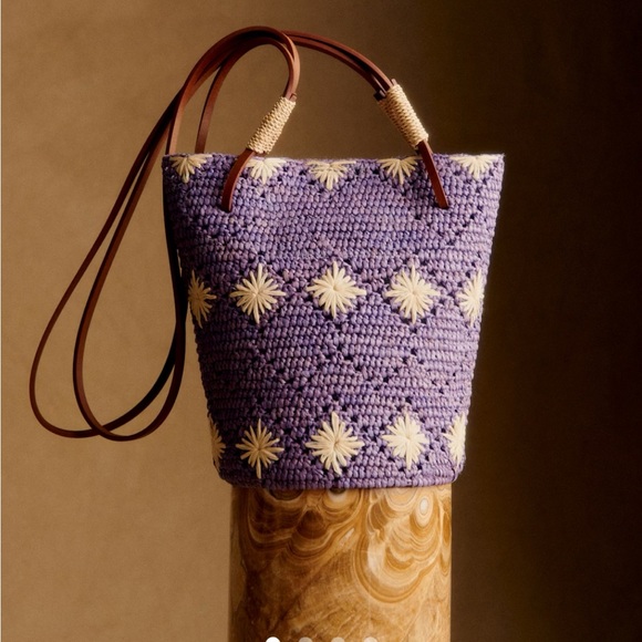 Sezane Handbags - Sezane Purple and Cream Tote Bag